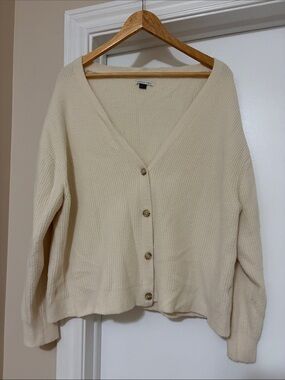 FREE W/OTHER PURCHASE - American Eagle Oversized Cream Button-Up Ribbed Cardigan